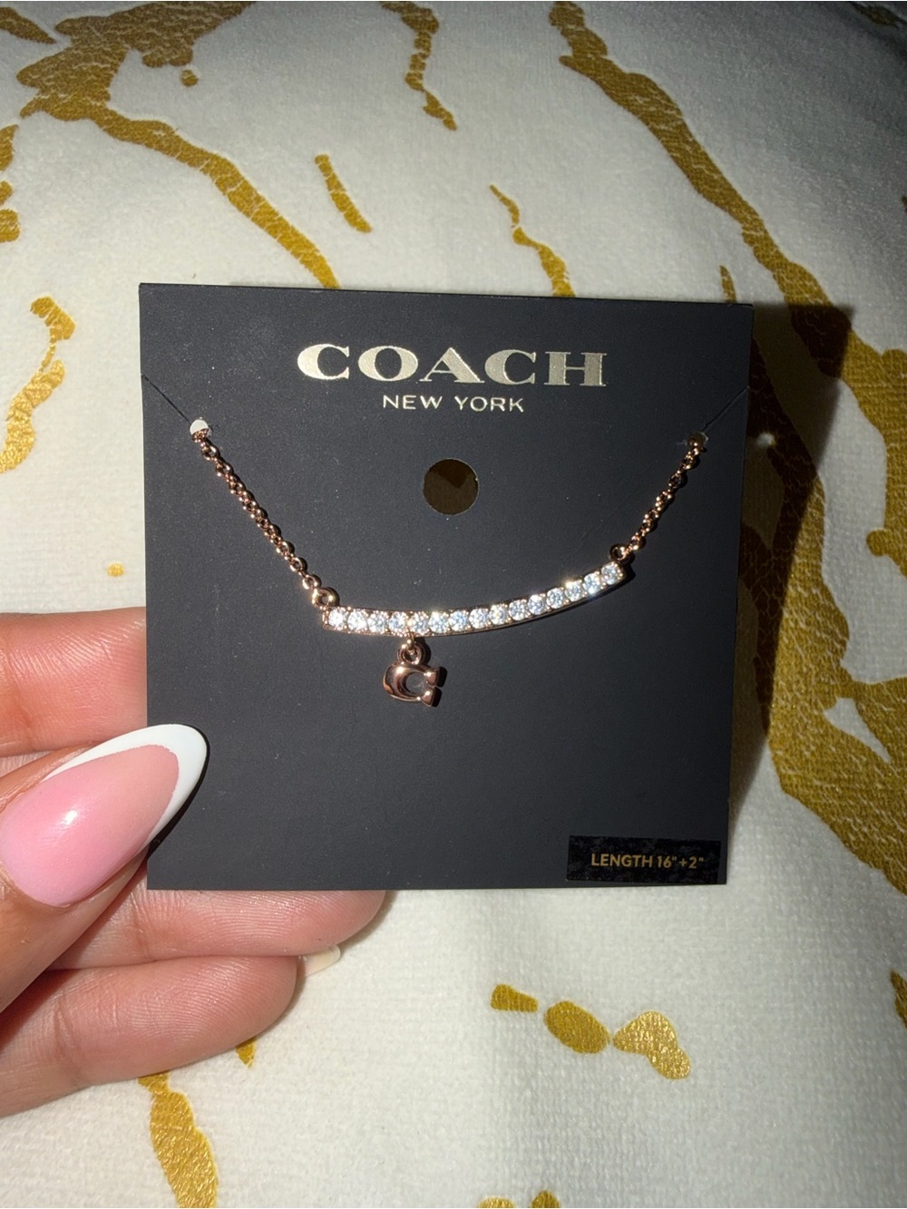 COACH Rose Gold Pavé Necklace with Signature 'C' Charm